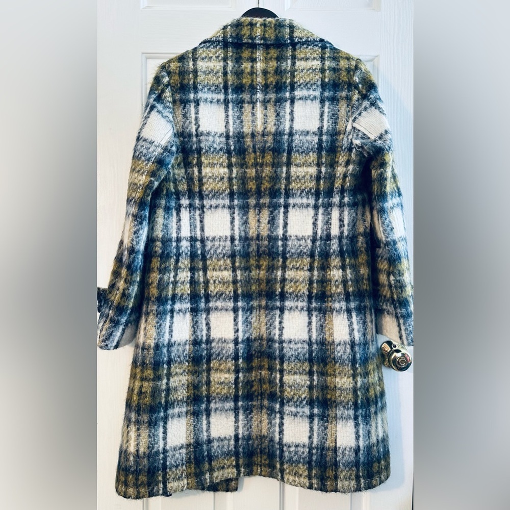 BASLER 40 Old Money Brushed Wool Abstract Plaid City Coat Painterly Tartan Efect - Picture 2 of 16